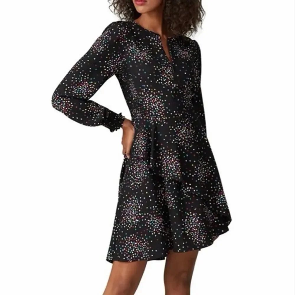 Kate Spade Confetti Pop Smocked Midi Dress Black Multicolor Cheer Size 4